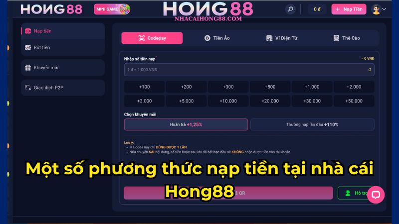 Một số phương thức nạp tiền tại nhà cái Hong88 Một số phương thức nạp tiền tại nhà cái Hong88